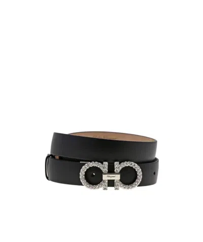 Ferragamo Salvatore  Gancini Logo Plaque Belt In Black