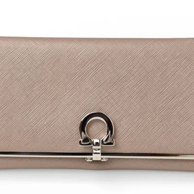 Pre-owned Ferragamo Salvatore  Gancini Metallic Beige Leather Long Wallet (bi-fold) ()