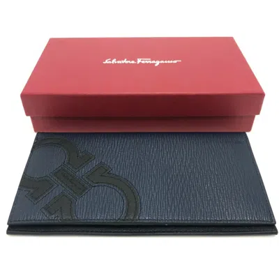 Pre-owned Ferragamo Salvatore  Gancini Navy Leather Long Wallet (bi-fold) ()