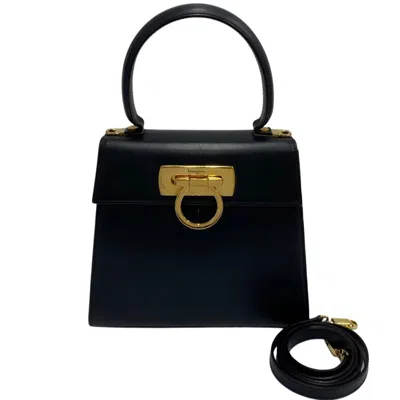 Pre-owned Ferragamo Salvatore  Gancini Navy Leather Shoulder Bag () In Blue
