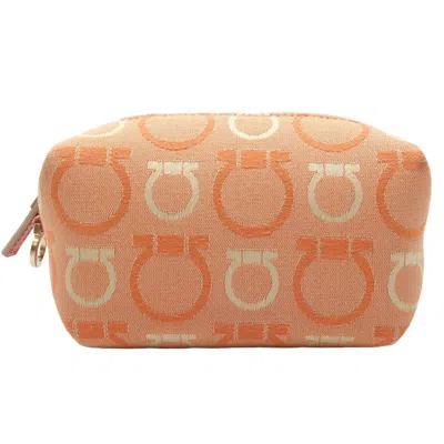 Pre-owned Ferragamo Salvatore  Gancini Orange Canvas Clutch Bag ()