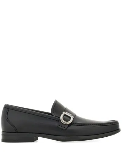 FERRAGAMO SALVATORE FERRAGAMO GANCINI ORNAMENT CASPIAN LEATHER LOAFERS SHOES