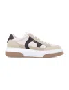 Ferragamo Beige Low Top Gancini Ornament Sneakers In Stone Mascarpone