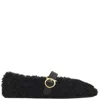 Ferragamo Salvatore  Gancini Ornamental Ballet Flats In Shearling In Black