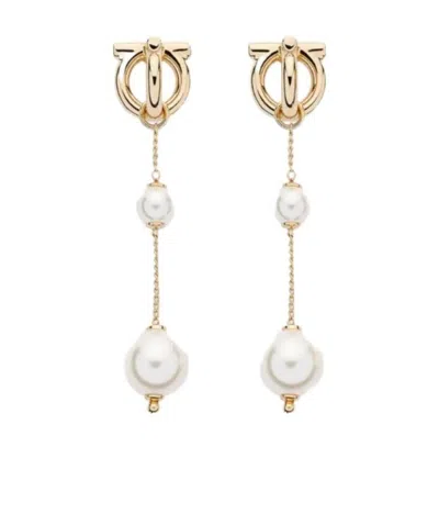 FERRAGAMO SALVATORE FERRAGAMO GANCINI PEARL PENDANT EARRINGS