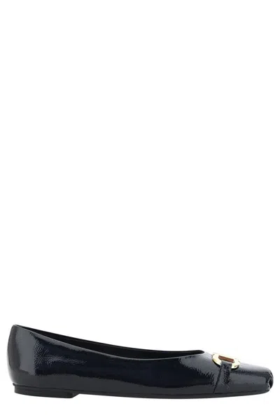 Ferragamo Gancini-buckle Ballet Flats In Nero Nero Nero - Nero Nero Nero