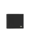 Ferragamo Gancini Bi-fold Wallet In Grained Leather In Black