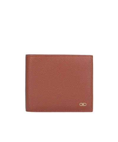 Ferragamo Salvatore  Gancini Plaque Bi-fold Wallet In Brown
