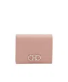 Ferragamo French Bi-fold Wallet In Grained Leather In Nude