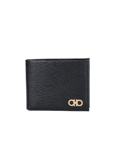 Ferragamo Salvatore  Gancini Plaque Bifold Wallet In Black