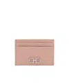 Ferragamo Gancini Hammered Leather Cardholder In Nude