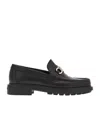 Ferragamo Leather Loafer With Gancini Metal Detail In Black