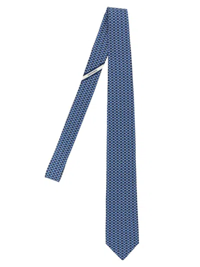 Ferragamo Salvatore  'gancini' Print Tie In Blue