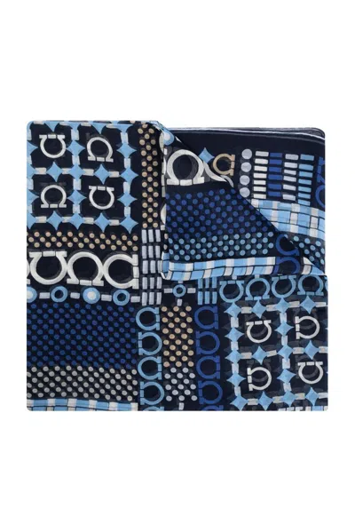 Ferragamo Salvatore  Gancini Printed Scarf In Blue