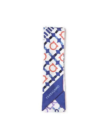 Ferragamo Salvatore  Gancini Printed Scarf In Blue