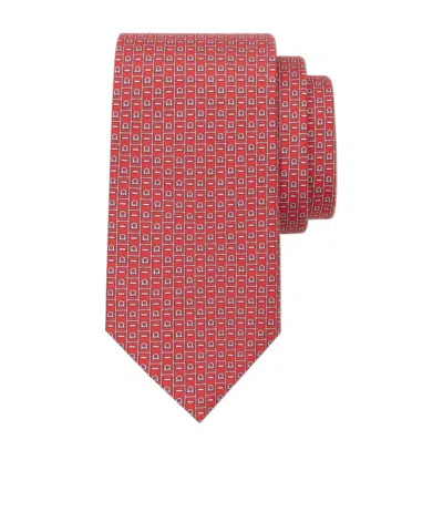 Ferragamo Salvatore  Gancini Printed Tie In Red