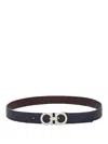 Ferragamo Leather Belt With Gancini Embossed Motif In Blue