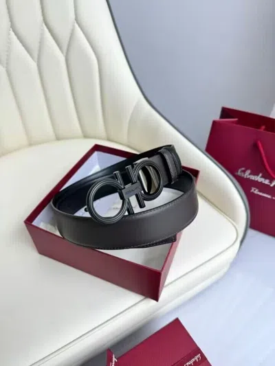 Pre-owned Ferragamo Salvatore  Gancini Reversible Belt 35mm Black/hickory Ruthenium