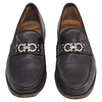 Pre-owned Ferragamo Salvatore  Gancini Reversible Bit Loafers In Black Leather