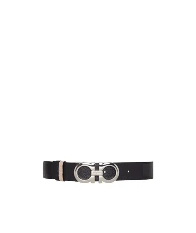 Ferragamo Salvatore  Gancini Reversible Buckle Belt In Black