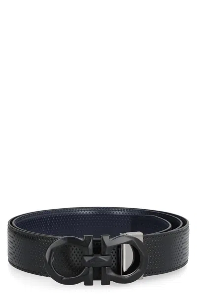 Ferragamo Salvatore  Gancini Reversible Leather Belt In Black