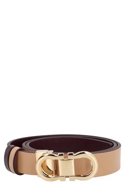 Ferragamo Salvatore  Gancini Reversible Leather Belt In Brown