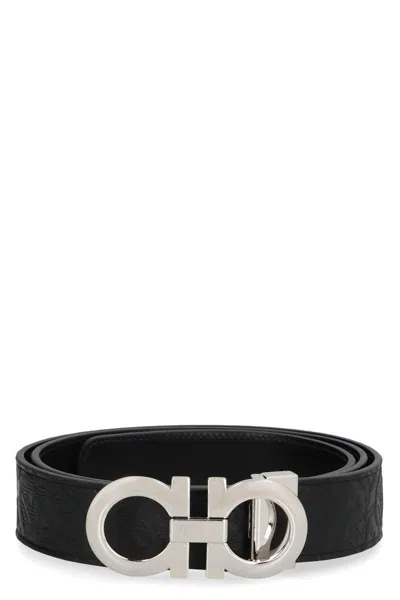 Ferragamo Salvatore  Gancini Reversible Leather Belt In Black