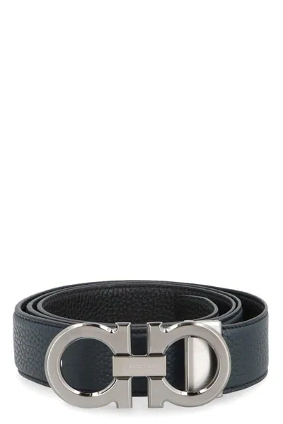 Ferragamo Salvatore  Gancini Reversible Leather Belt In Black