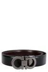 Ferragamo Men's Gancini Reversible Leather Belt In Black
