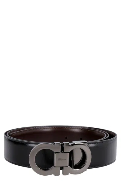 Ferragamo Salvatore  Gancini Reversible Leather Belt In Black