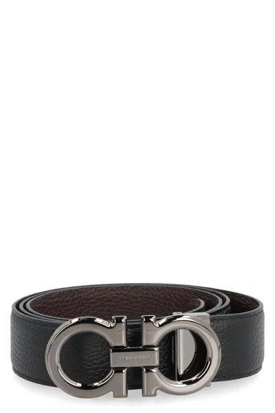 Ferragamo Salvatore  Gancini Reversible Leather Belt In Black