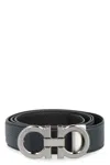 Ferragamo Gancini Reversible Leather Belt In Blue