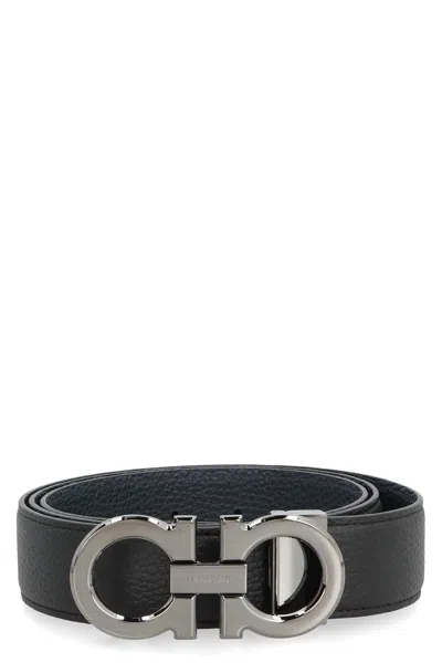 Ferragamo Gancini Reversible Leather Belt In Black