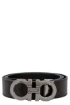 Ferragamo Black And Brown Reversible Belt With Gancini Detail In Smooth Leather Man In Brown
