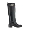 Ferragamo Textured Leather Roly Under The Knee Boots In Black