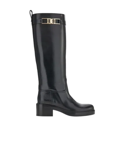 Ferragamo Salvatore  Gancini Round-toe Knee Boots In Black
