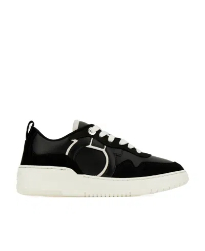 Ferragamo Black Leather And Suede Sneakers