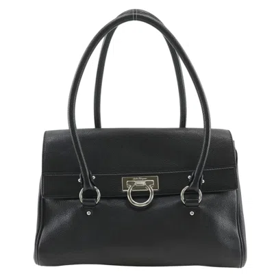 Pre-owned Ferragamo Salvatore  Gancini Satchel Leather Black Leather Shoulder Bag Bag ()