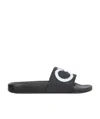 Ferragamo Gancini-print Open-toe Slides In Black