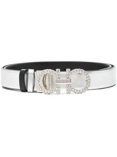 FERRAGAMO SALVATORE FERRAGAMO GANCINI STRASS LEATHER BELT