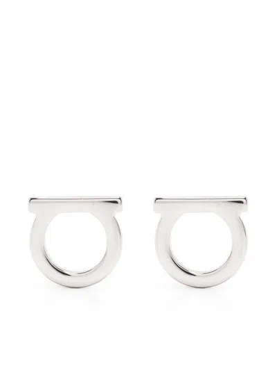 Ferragamo Gancini Stud Earrings With Glossy Gold Finish In Metallic