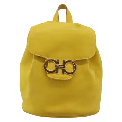 Pre-owned Ferragamo Salvatore  Gancini Suede Yellow Suede Backpack Bag ()