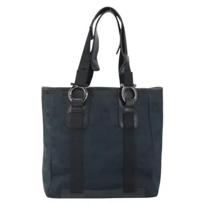 Pre-owned Ferragamo Salvatore  Gancini Tote Canvas Navy Canvas Tote Bag Bag () In Blue