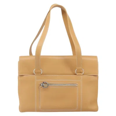 Pre-owned Ferragamo Salvatore  Gancini Tote Leather Beige Leather Tote Bag Bag ()