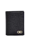 Ferragamo Leather Card Holder Gold-tone Hardware In Black