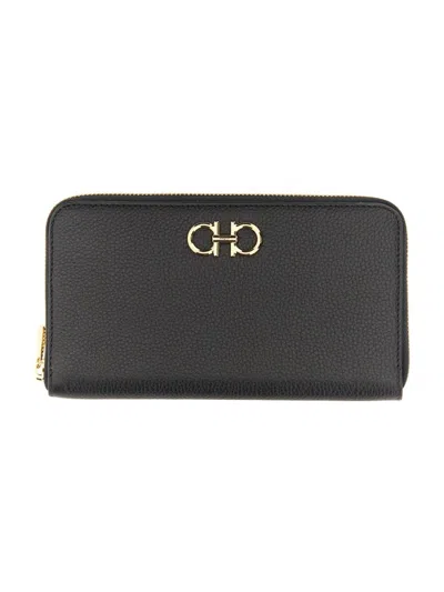 Ferragamo Textured Black Calfskin Gancini Wallet