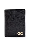 Ferragamo Leather Card Holder Gold-tone Hardware In Black