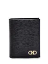 Ferragamo Leather Card Holder Gold-tone Hardware In Black