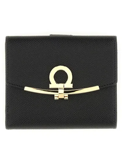 Ferragamo Black Calf Leather Gancini Wallet