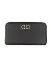 Ferragamo Textured Black Calfskin Gancini Wallet In Black